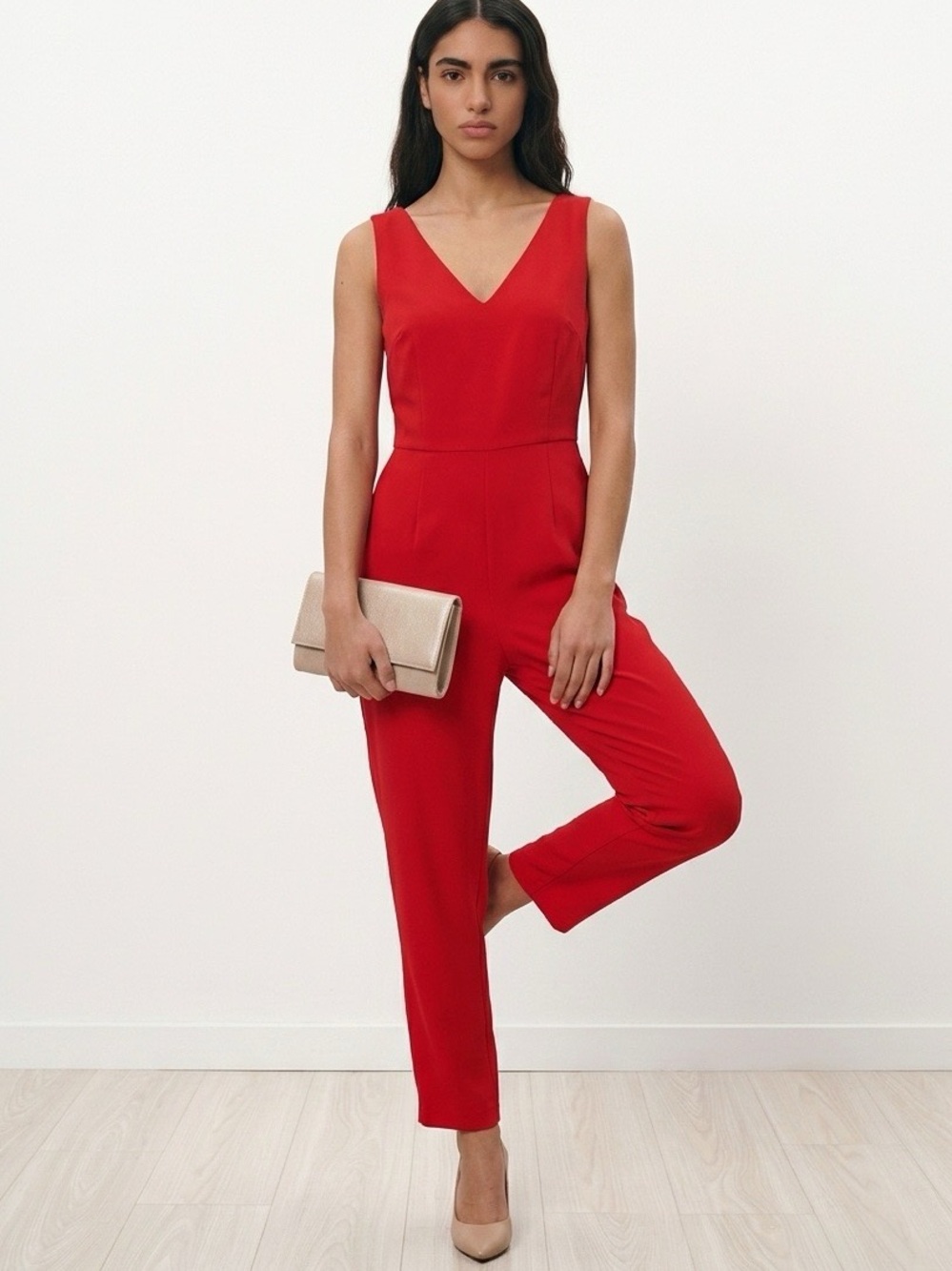 Maison Cinqcent Bold Red Tie Back Jumpsuit